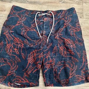 St. John's Bay Navy Swim Board Shorts with Red Lobster Print